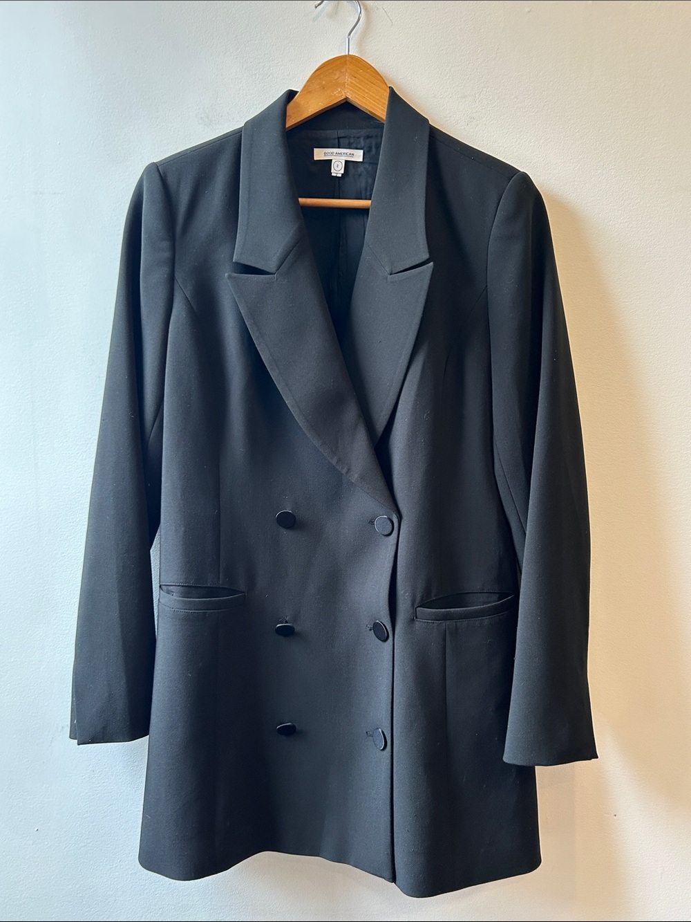 Good American Black Double-Breasted Blazer Mini Dress